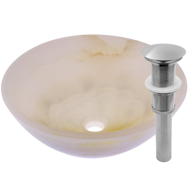 Novatto White Onyx Vessel Sink and Brushed Nickel Umbrella Drain NOSV-WOBN - main